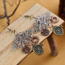 Women Steampunk Antique Gear Pendant Long Dangle Hook Earrings Jewelry