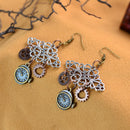 Women Steampunk Antique Gear Pendant Long Dangle Hook Earrings Jewelry