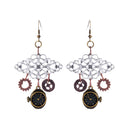 Women Steampunk Antique Gear Pendant Long Dangle Hook Earrings Jewelry