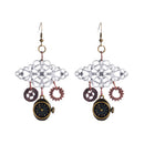 Women Steampunk Antique Gear Pendant Long Dangle Hook Earrings Jewelry