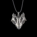 Punk Vikings Retro Wolf Head Totem Runic Pendant Amulet Protection Legend Nordic Necklace for Women - Silver
