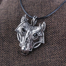 Punk Vikings Retro Wolf Head Totem Runic Pendant Amulet Protection Legend Nordic Necklace for Women - Silver