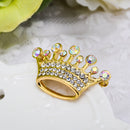 Gold Diamante Crystal Wedding Party Pageant Tiara Crown Lapel Pin Brooch