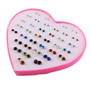 36 Pairs Cute Stud Set Love Heart Box Lady Girls Crystal Earring Studs Gift