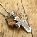 Christian Cross Pendant For Men Necklace Silver Stainless Steel Box Chain
