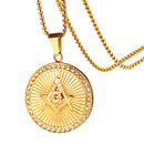 Gold Tone Cuban Style Necklace Masonic Sign Pendant Stainless Steel Necklace