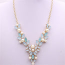 Leaf Vine Wrapped Crystal White Pearl Collar Choker Necklace for Women Girl