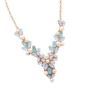 Leaf Vine Wrapped Crystal White Pearl Collar Choker Necklace for Women Girl