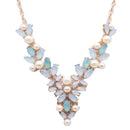 Leaf Vine Wrapped Crystal White Pearl Collar Choker Necklace for Women Girl
