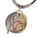 Vintage Steampunk Angle Wing & Gear Pendant Necklace With Leather Rope Chain