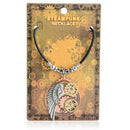Vintage Steampunk Angle Wing & Gear Pendant Necklace With Leather Rope Chain