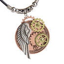 Vintage Steampunk Angle Wing & Gear Pendant Necklace With Leather Rope Chain