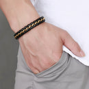 Braided Black Punk Leather Braided Bracelet Stainless Steel Clasp Gothic Mens Bangle Charms