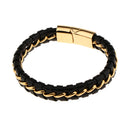 Braided Black Punk Leather Braided Bracelet Stainless Steel Clasp Gothic Mens Bangle Charms