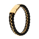 Braided Black Punk Leather Braided Bracelet Stainless Steel Clasp Gothic Mens Bangle Charms