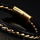 Braided Black Punk Leather Braided Bracelet Stainless Steel Clasp Gothic Mens Bangle Charms