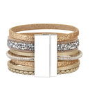 Women Men Gold Volcanic Stone Rhinestone Metal Rivet Wide Magnetic Bracelet