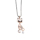 Cute Cat Pearl Opal Diamond Pendant Charm Dress Sweater Necklace for Women Girl