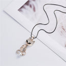 Cute Cat Pearl Opal Diamond Pendant Charm Dress Sweater Necklace for Women Girl