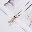 Cute Cat Pearl Opal Diamond Pendant Charm Dress Sweater Necklace for Women Girl