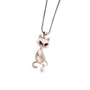 Cute Cat Pearl Opal Diamond Pendant Charm Dress Sweater Necklace for Women Girl