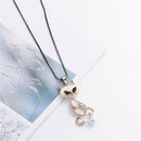 Cute Cat Pearl Opal Diamond Pendant Charm Dress Sweater Necklace for Women Girl