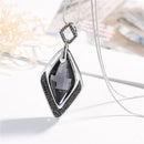 Big Geometric Rhombic Black Crystal Pendant with Lot Mini Rhinestone Decor Pendant Charm Dress Sweater Chain Necklace for Women