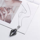 Big Geometric Rhombic Black Crystal Pendant with Lot Mini Rhinestone Decor Pendant Charm Dress Sweater Chain Necklace for Women