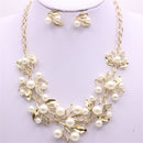 Womens Jewelry Set Bridal Wedding Crystal Rhinestone Pearl Necklace Earrings