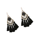 Behomian Fringed Thread Black Tassel Dangle Earrings Chandelier Earrings