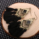 Behomian Fringed Thread Black Tassel Dangle Earrings Chandelier Earrings