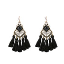 Behomian Fringed Thread Black Tassel Dangle Earrings Chandelier Earrings