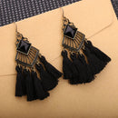 Behomian Fringed Thread Black Tassel Dangle Earrings Chandelier Earrings