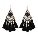Behomian Fringed Thread Black Tassel Dangle Earrings Chandelier Earrings