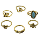 6pcs Vintage Tortoise Elephant Midi Finger Stacking Ring Set Antique Gold