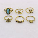 6pcs Vintage Tortoise Elephant Midi Finger Stacking Ring Set Antique Gold