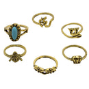 6pcs Vintage Tortoise Elephant Midi Finger Stacking Ring Set Antique Gold