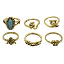6pcs Vintage Tortoise Elephant Midi Finger Stacking Ring Set Antique Gold