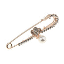 Large Gold Plated Metal Kilt Scarf Brooch Safety Rhinestone Pearl Brooch Pin