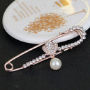 Large Gold Plated Metal Kilt Scarf Brooch Safety Rhinestone Pearl Brooch Pin