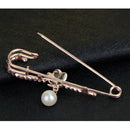 Large Gold Plated Metal Kilt Scarf Brooch Safety Rhinestone Pearl Brooch Pin