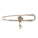 Large Gold Plated Metal Kilt Scarf Brooch Safety Rhinestone Pearl Brooch Pin