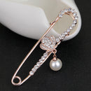 Large Gold Plated Metal Kilt Scarf Brooch Safety Rhinestone Pearl Brooch Pin