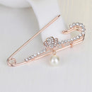 Large Gold Plated Metal Kilt Scarf Brooch Safety Rhinestone Pearl Brooch Pin