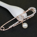 Large Gold Plated Metal Kilt Scarf Brooch Safety Rhinestone Pearl Brooch Pin