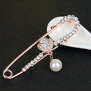 Large Gold Plated Metal Kilt Scarf Brooch Safety Rhinestone Pearl Brooch Pin