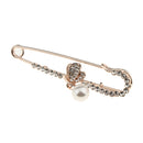 Large Gold Plated Metal Kilt Scarf Brooch Safety Rhinestone Pearl Brooch Pin