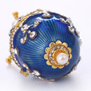 Blue Enamel Faberge Easter Egg Jewelry Box Wedding Ring Storage Container