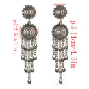 Boho Women Tibetan Silver Carving Coin Tassel Drop Dangle Ear Stud Earrings