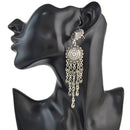 Boho Women Tibetan Silver Carving Coin Tassel Drop Dangle Ear Stud Earrings